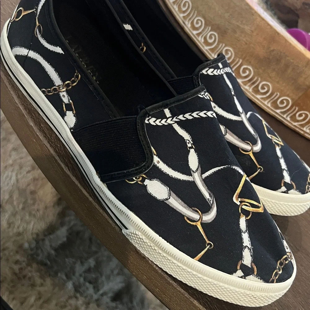 Lauren Ralph Lauren Navy Slip-On Shoes with Chain Pattern - Picture 3 of 6